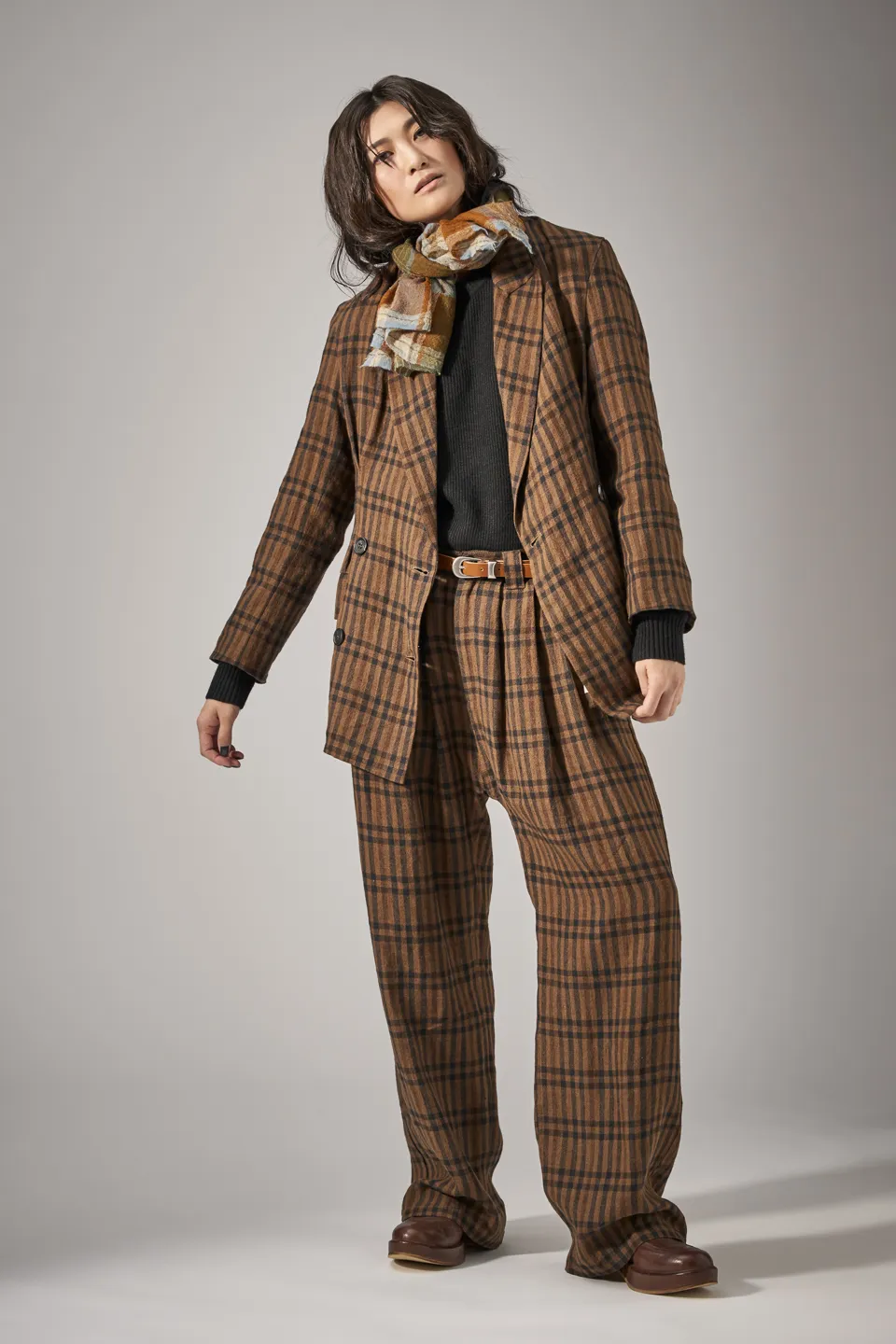 チェックWボタンジャケット